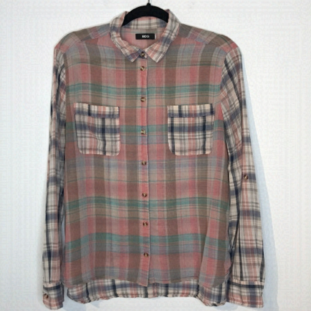 UO BDG lightweight buttons down checked shirt